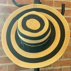 San Diego Hat Co Black and Tan Wide Brimmed Sun Beach Hat with Braided Buckle